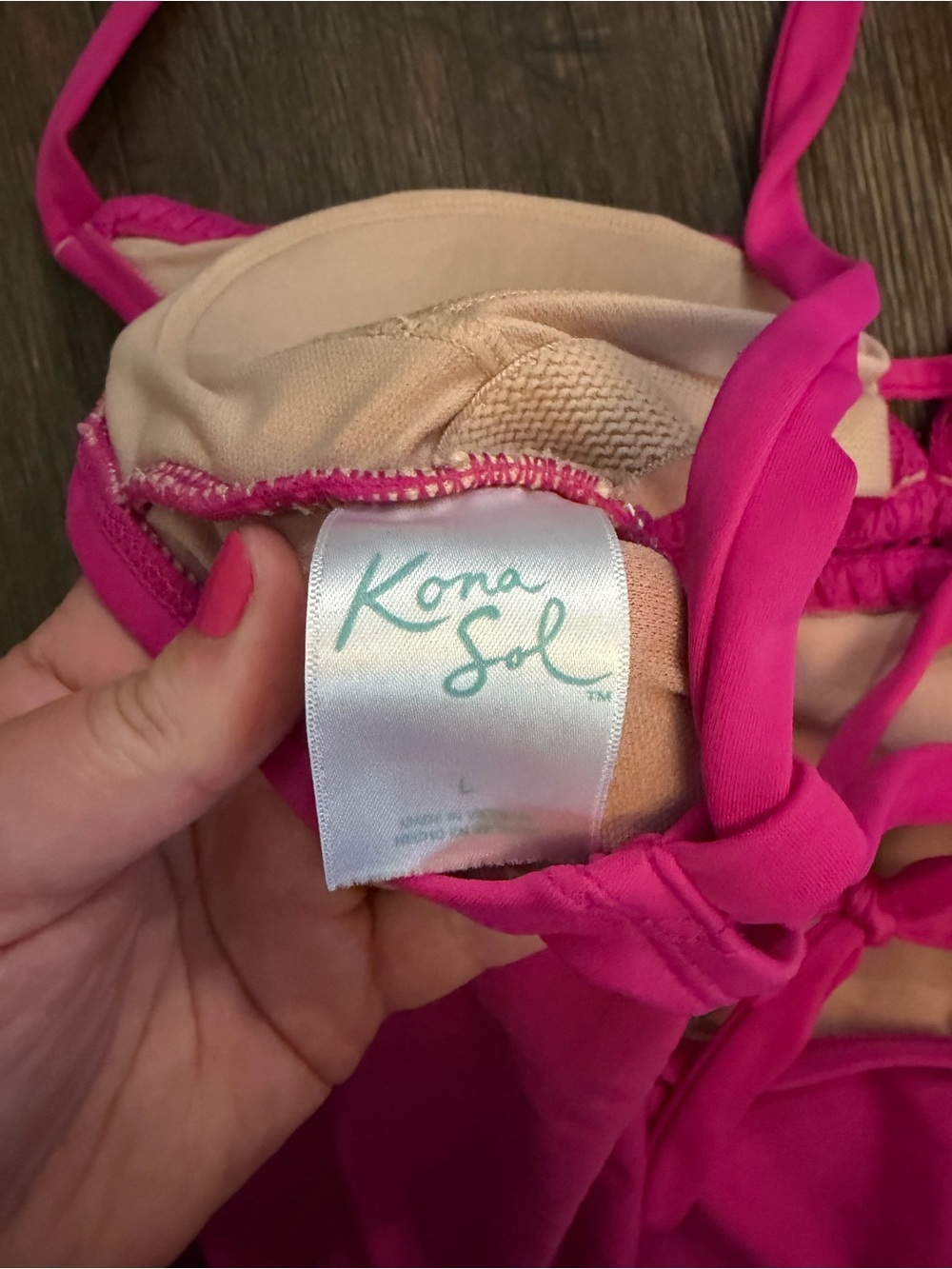 Kona Sol Women's Bright Pink Crochet Shell Stitch One Piece Swimsuit Size Large - Picture 5 of 6